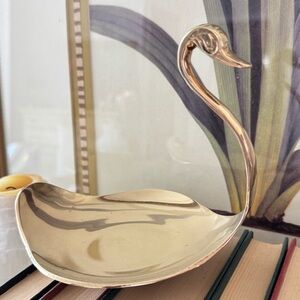Vintage Brass Swan Catchall Trinket Bowl Retro Hollywood Regency Decor